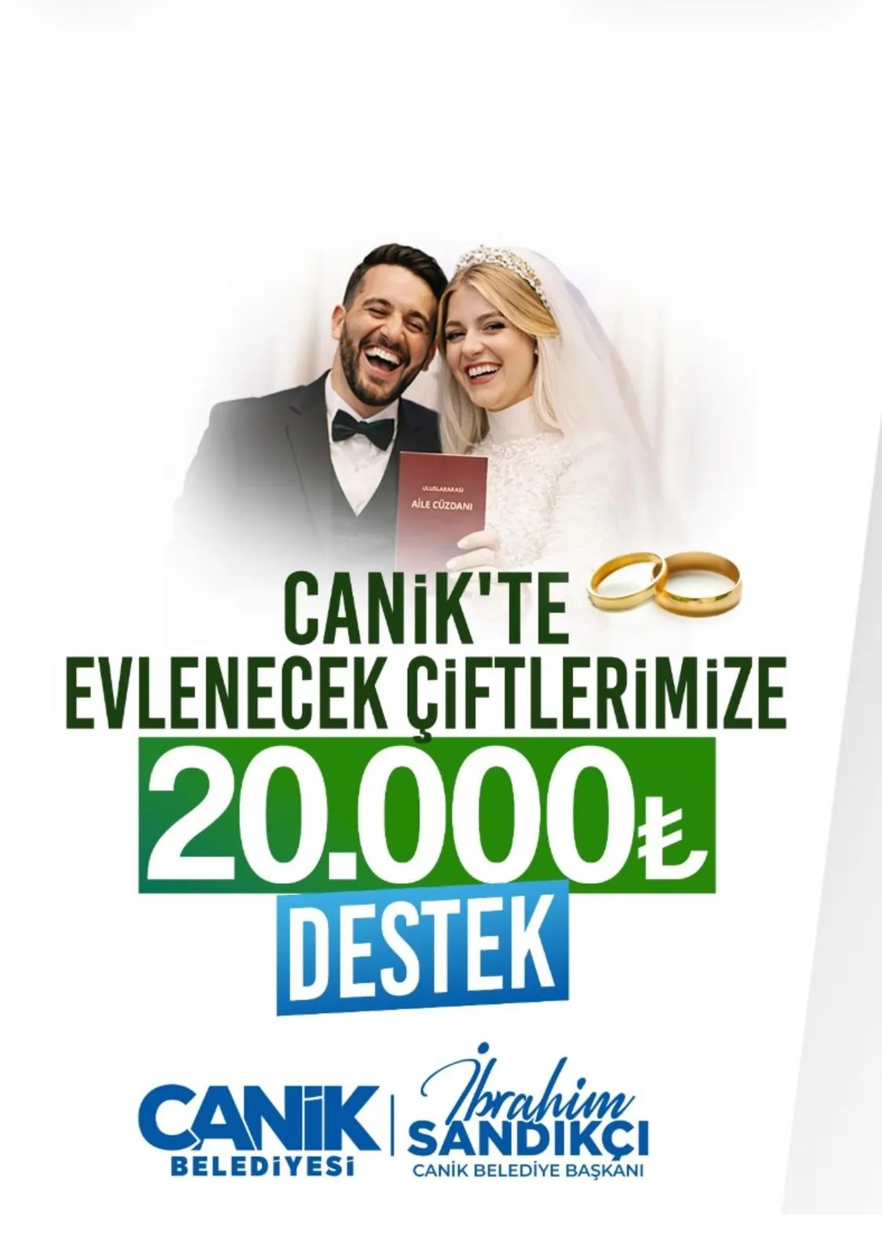 Belediyeden evlenecek çiftlere ev eşyası ve 20 bin TL nakdi destek