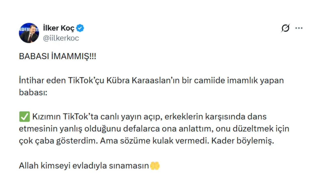 Kübra Karaaslan’ın imam babasından acı itiraf: Sözümü dinlemedi, kader böyleymiş