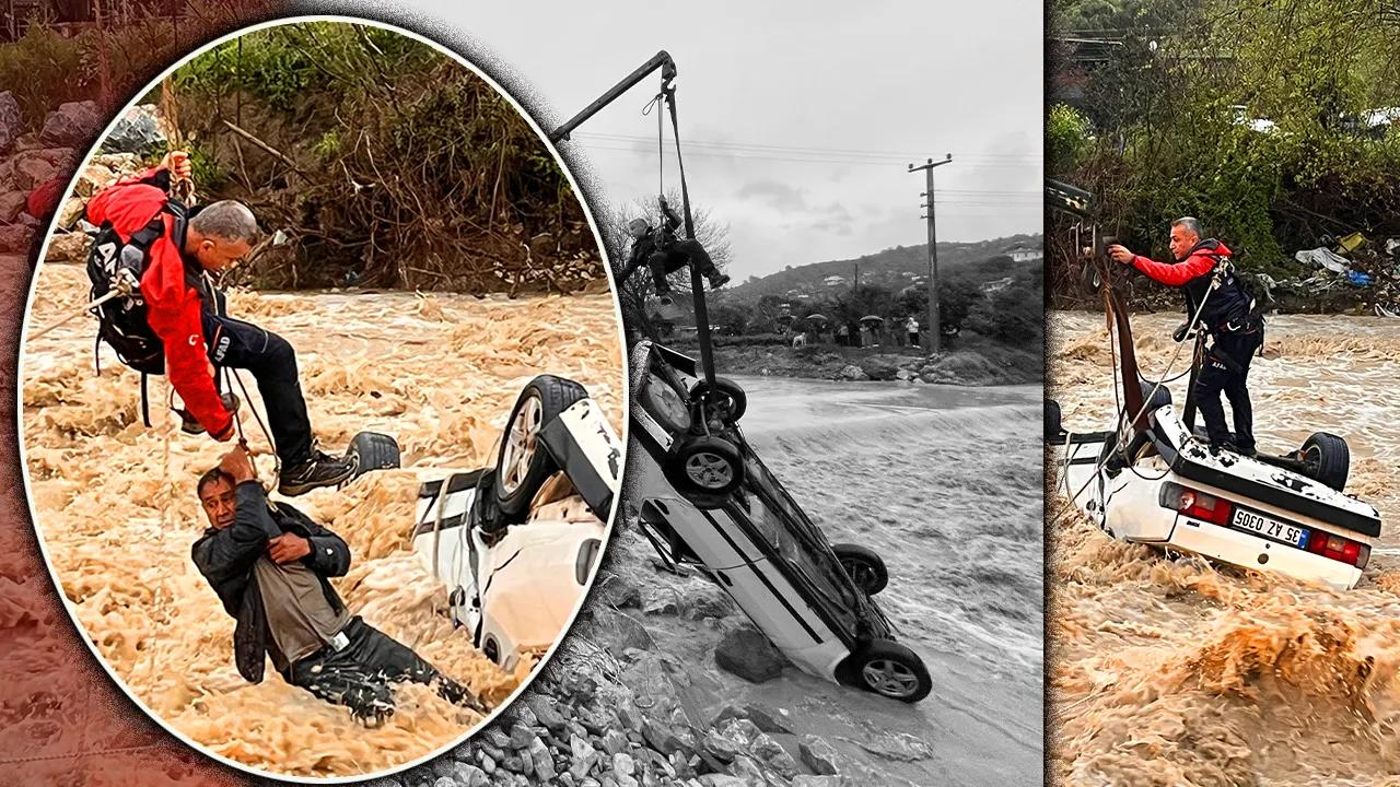 Ölümle burun buruna! Muğla'da sele kapılan otomobilde ‘hayat’ mücadelesi kamerada 