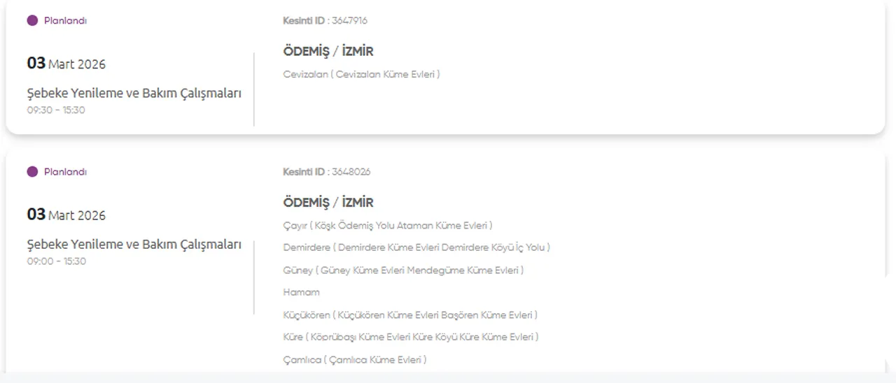 3 Mart GDZ İzmir elektrik kesintisi listesi paylaşıldı! İzmir'de (Ödemiş) elektrik kesintisi ne zaman bitecek?