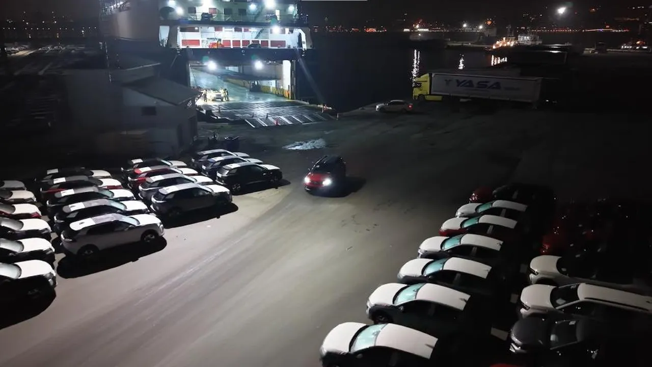 Haydarpaşa Limanı'na yanaşan gemiden indirilen sıfır kilometre yüzlerce araç, sabaha kadar süren çalışmalarla sahaya alındı.