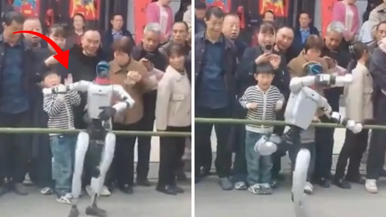 Sokak ortasında dans eden robot çocuğa tokat attı! O anlar gündem oldu