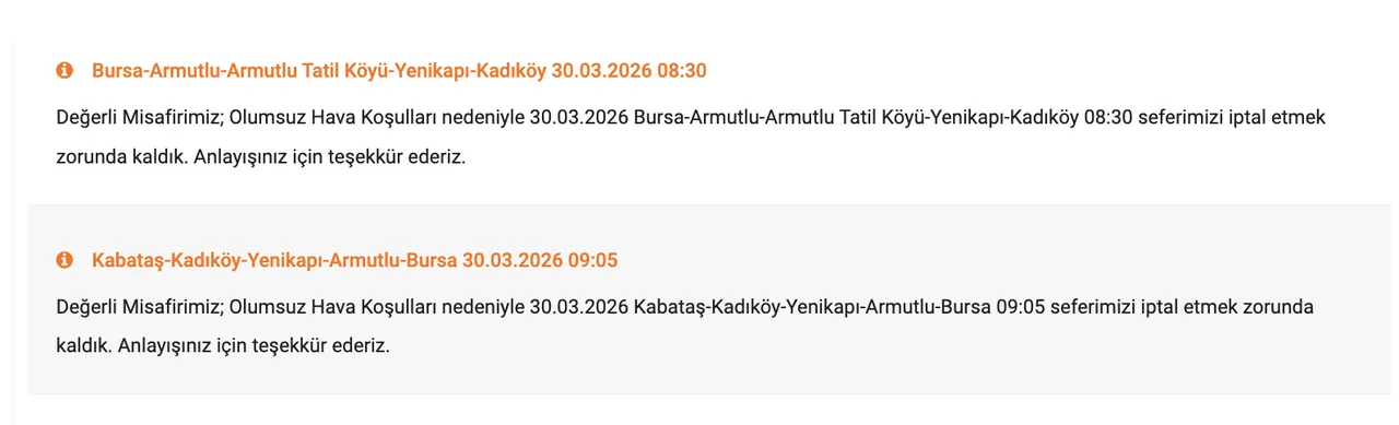 Vapur seferleri iptal mi? 30 Mart 2026 Pazartesi Şehir Hatları, İDO ve BUDO iptal olan vapur seferleri!