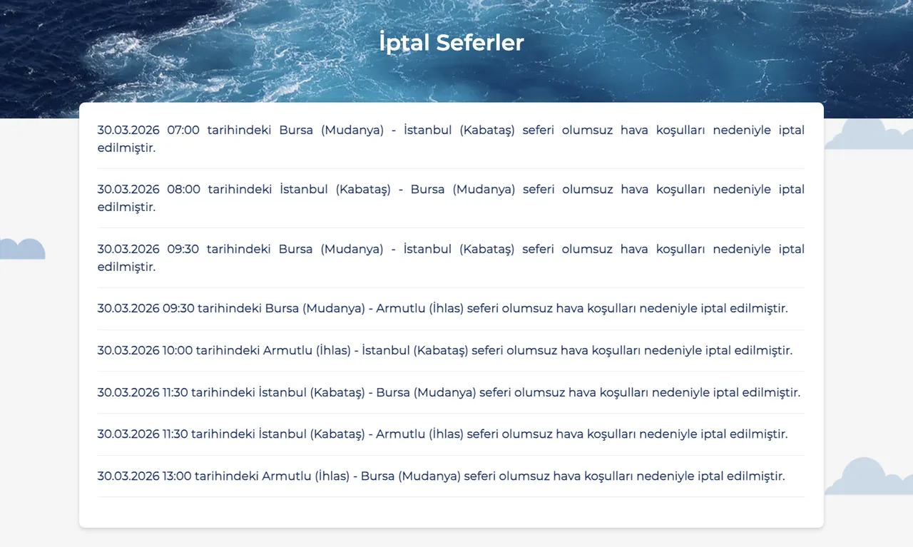Vapur seferleri iptal mi? 30 Mart 2026 Pazartesi Şehir Hatları, İDO ve BUDO iptal olan vapur seferleri!