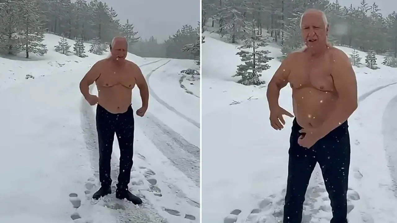 Üşümezsoy kar üstünde soyunup mesaj verdi: Ben ayıdan da ayıyım, üşümüyorum