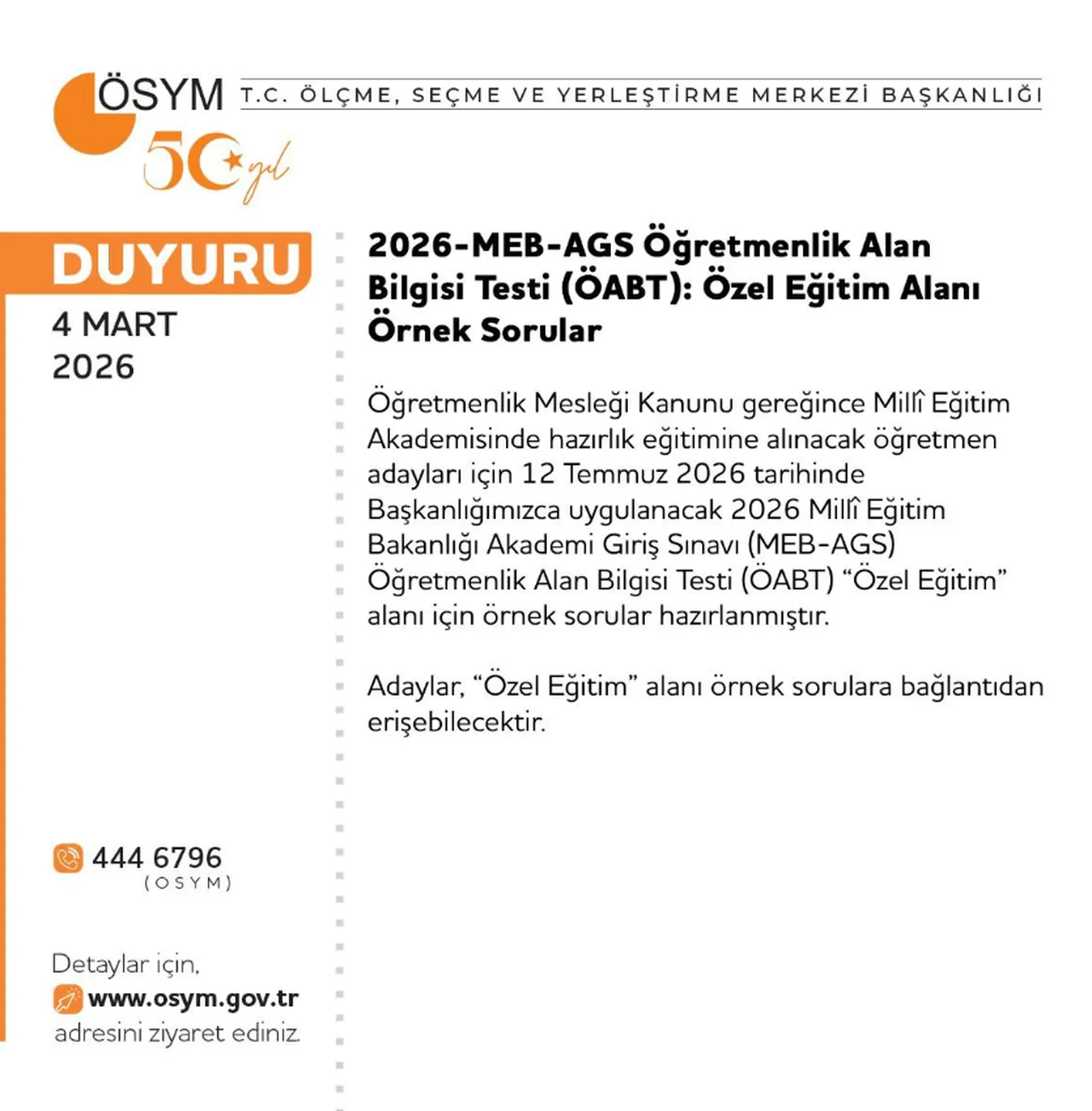 2026 MEB-AGSde ilk örnek sorular yayımlandı! İşte Özel Eğitim Alanı kitapçığı