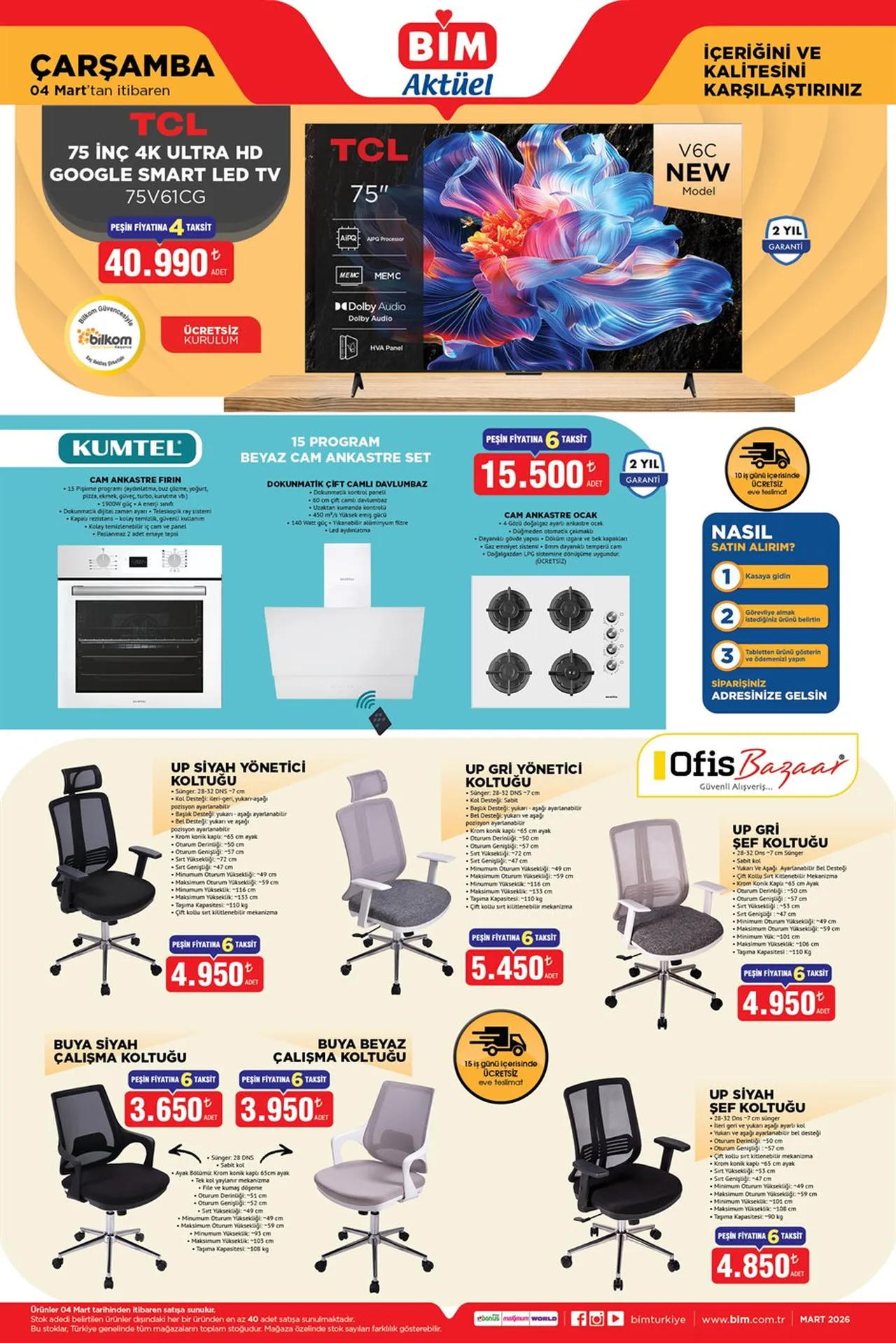 BİM aktüel ürünler kataloğu 4-6 Mart! Ofis koltuğu, cam ankastre set, şarjlı süpürge ve daha fazlası raflara geliyor