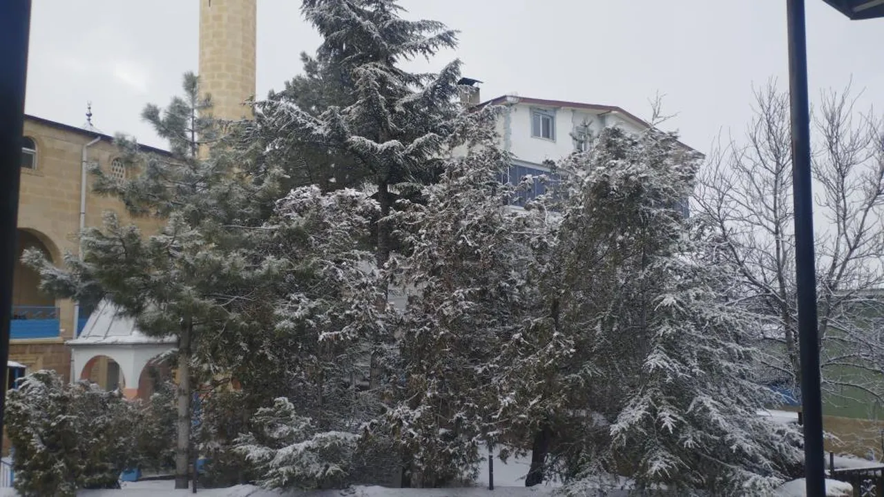 Yağan karla, ilçe merkezi beyaza büründü.