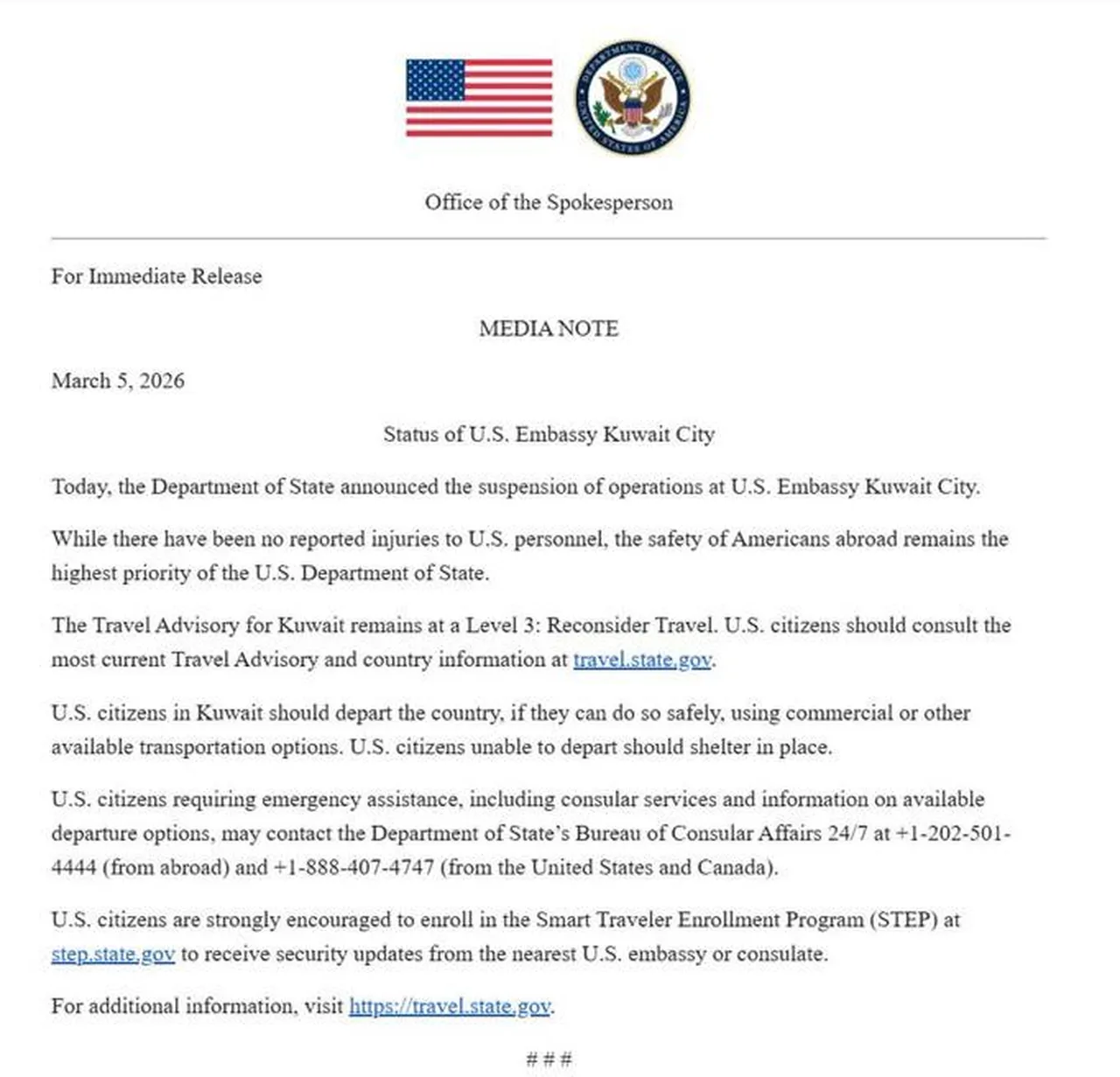 ABD, Kuveyt Büyükelçiliği'ni kapattı!