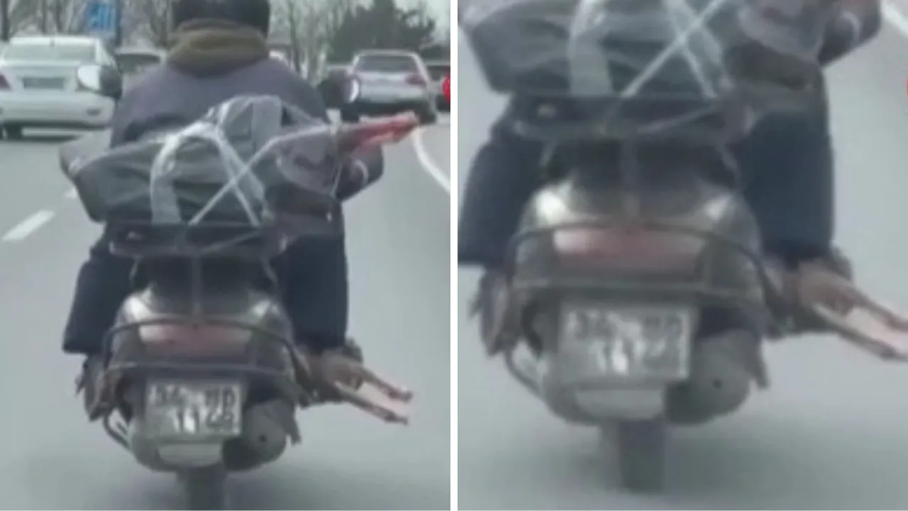 İstanbul'da gıda terörü: Motorcu ayağının altında et taşıdı