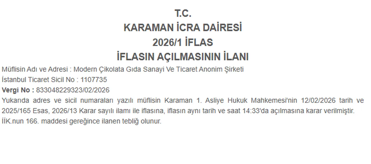 Karaman İcra Dairesi'nin konuya dair ilanı