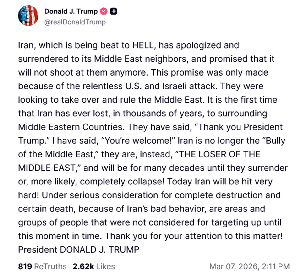 Trump'tan kan donduran tehdit: "Bugün daha sert vuracağız, yok olacaksınız"