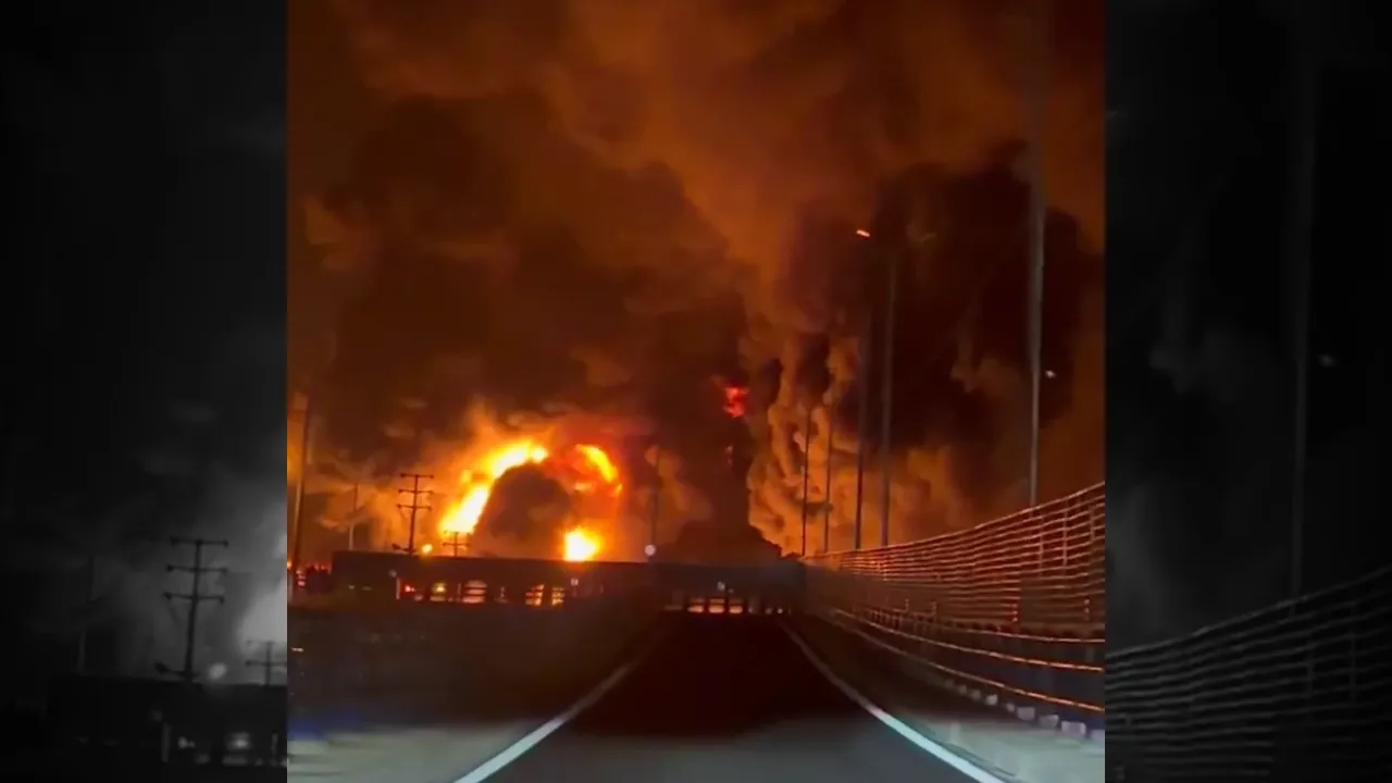 Tahran'daki petrol depolarına füzeli saldırı! Kilometrelerce yol alev alev yandı