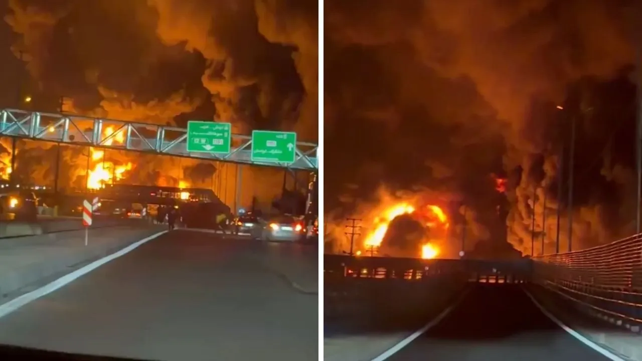 Tahran'daki petrol depolarına füzeli saldırı! Kilometrelerce yol alev alev yandı