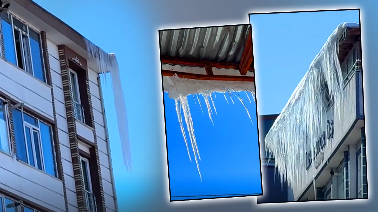 Termometreler eksi 15 derece! Buz sarkıtlarının boyu metreleri aştı