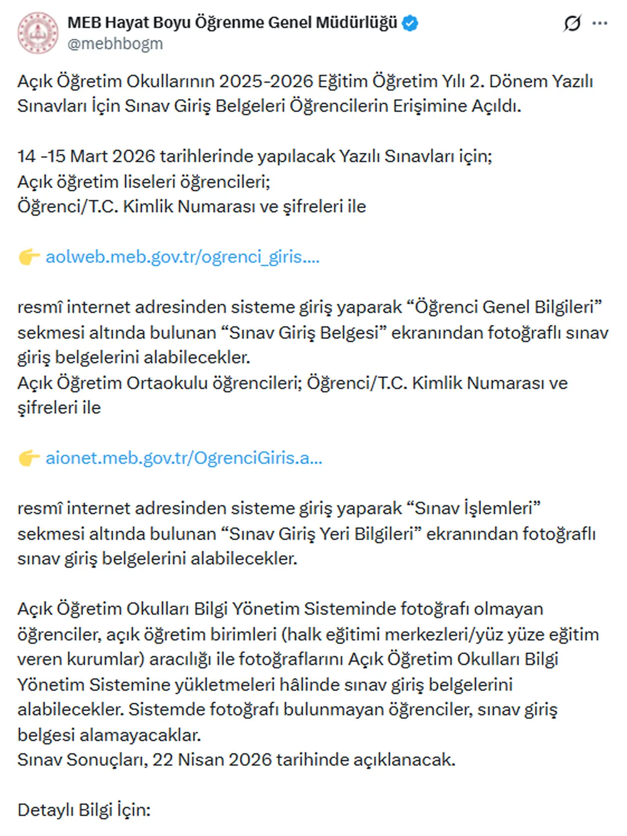 AÖL 2.dönem sınav giriş belgesi sorgulama ekranı açıldı ( 2026 AÖL sınav yerleri nasıl öğrenilir?)