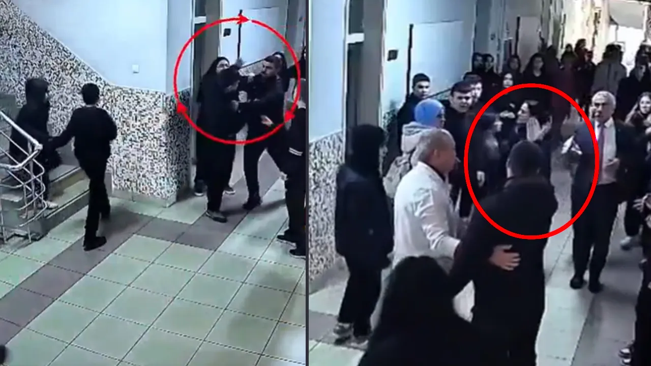 Kardeşiyle alay edildiğini söyledi, okulu birbirine kattı! Öğrencileri darp ettiği anlar kamerada