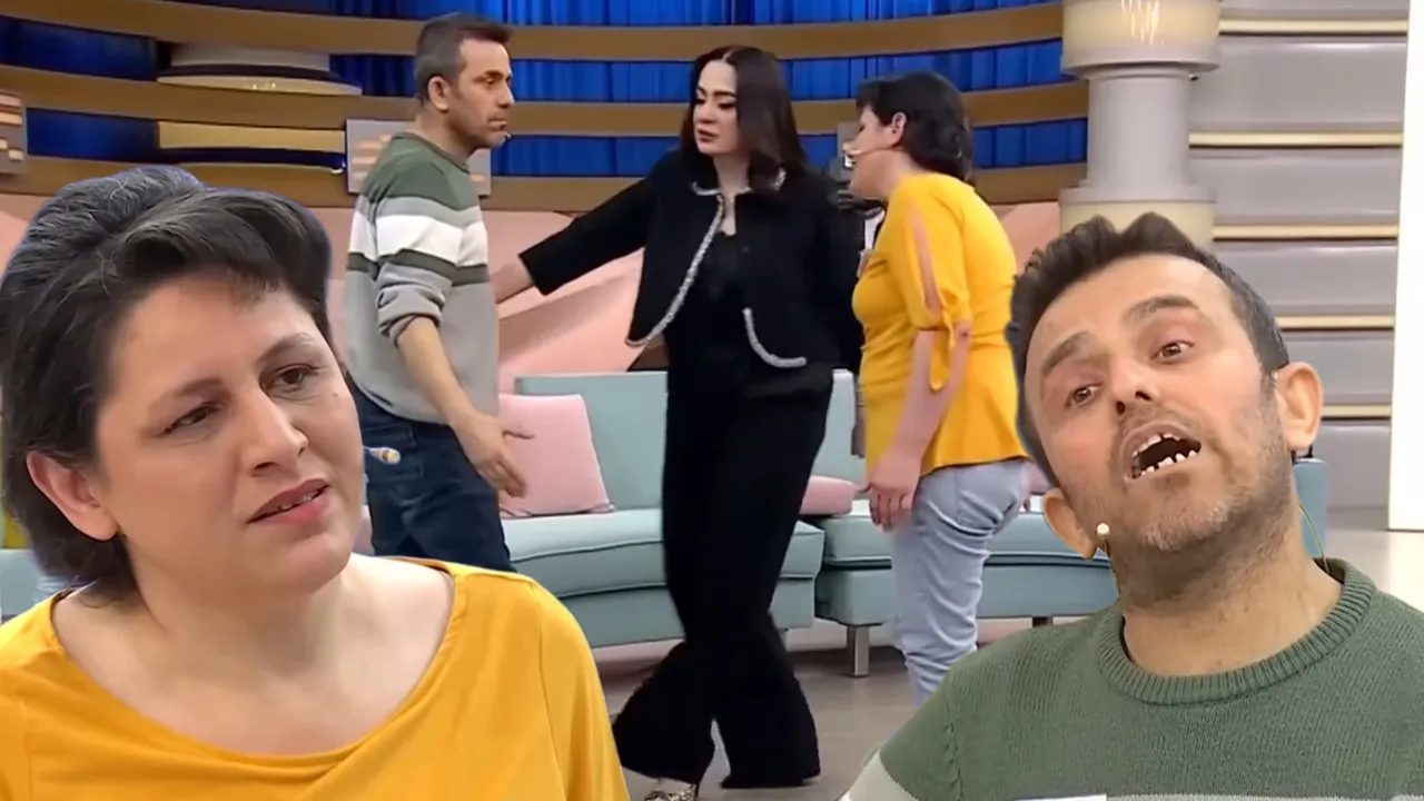 Yayında kriz! “Karım Hafize beni dövüyor” dedi, sunucunun arkasına saklandı