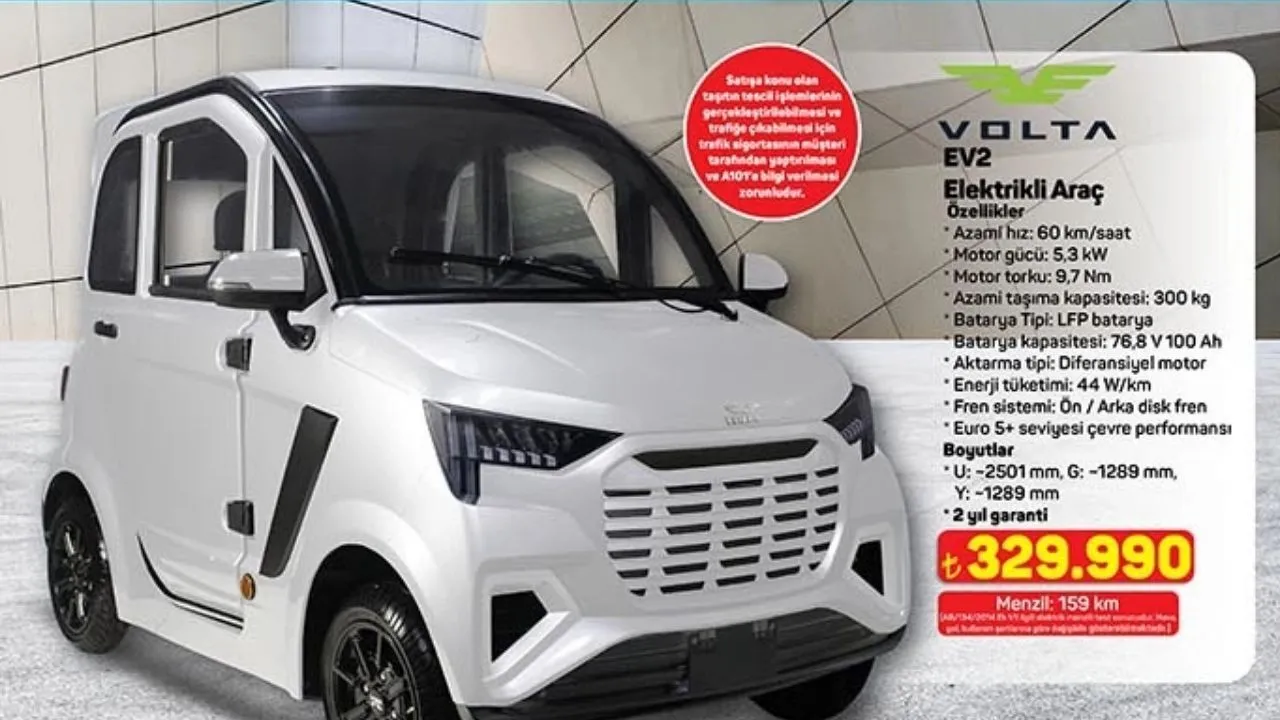 A101’de 329 bin TL’ye elektrikli araç! Volta EV2 özellikleri neler?