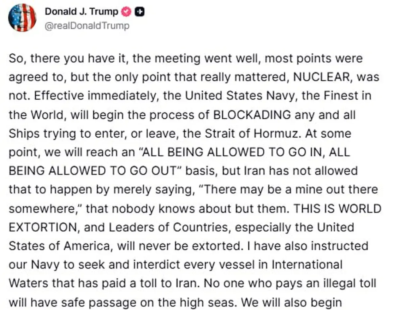 Hürmüz kilitleniyor! Trumptan abluka kararı:  İran verdiği sözü tutmadı