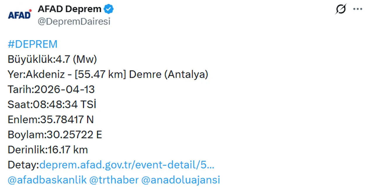 Az önce deprem nerede oldu, kaç büyüklüğünde? 13 Nisan son depremler listesi