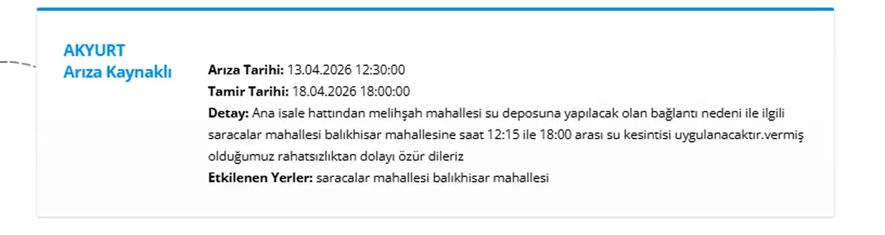 Sular ne zaman gelecek? ASKİ Ankara su kesintisi bitiş saatleri açıklandı (13 Nisan 2026)