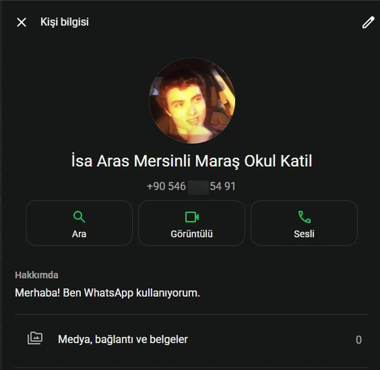 Kahramanmaraş'taki okul saldırganı İsa Aras Mersinli'nin WhatsApp'ında korkunç detay