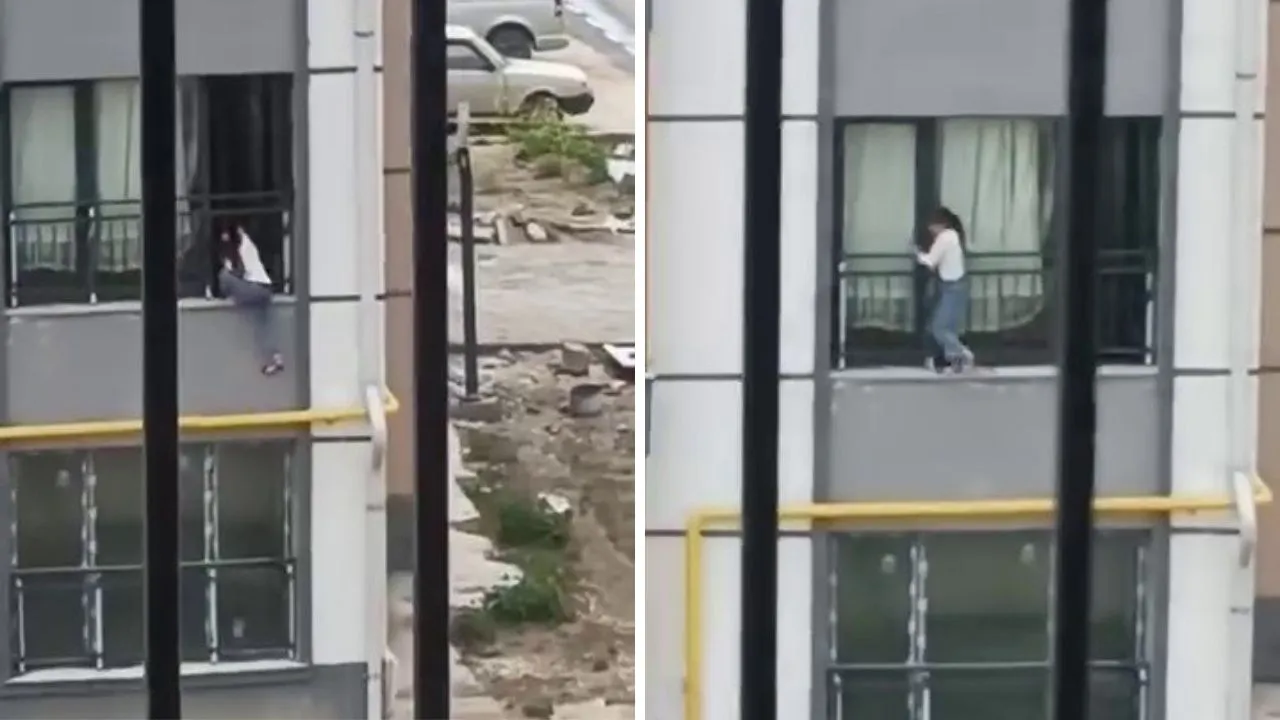 Hatay'da akılalmaz görüntü! Korkulukta gezinen çocuk yürekleri ağza getirdi