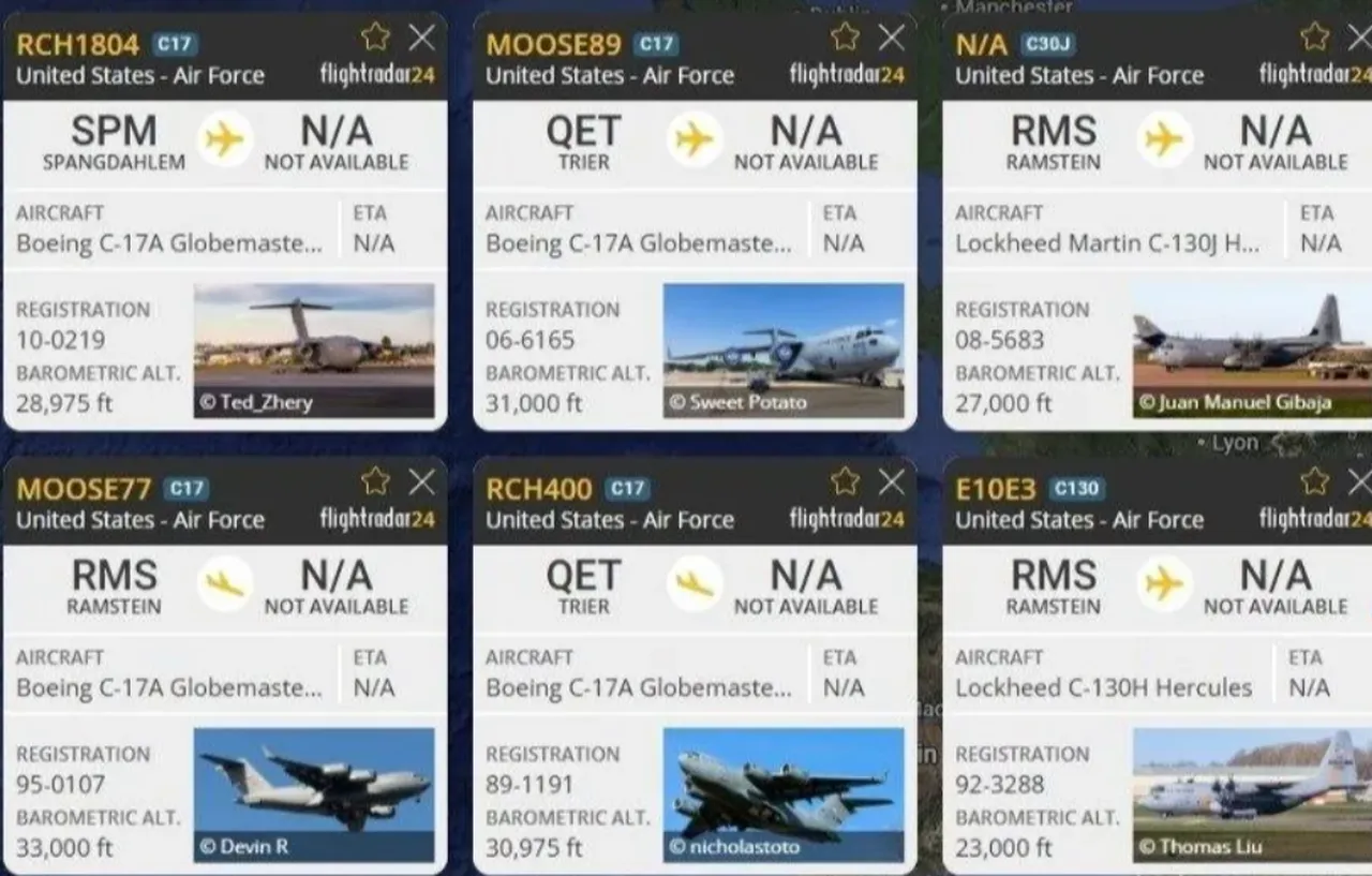 Amerikan askeri kargo uçağı Orta Doğu'ya doğru gidiyor.