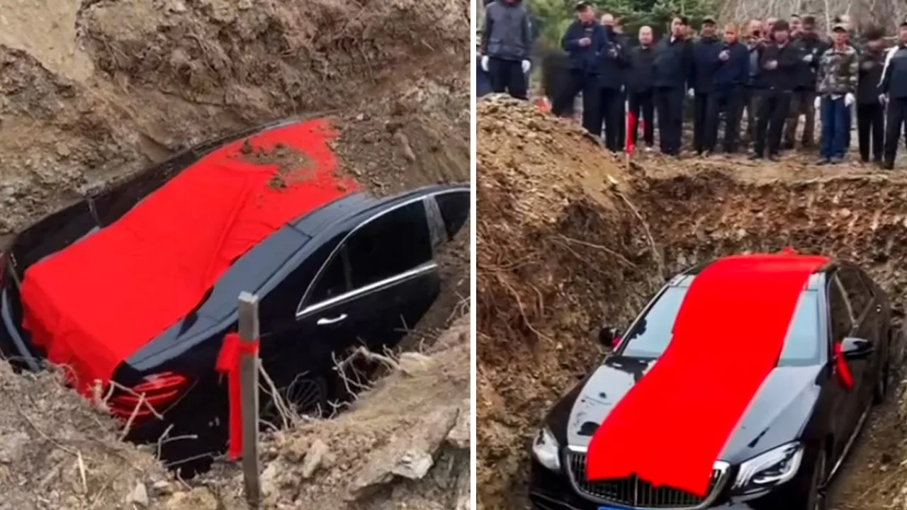 Şaşkına çeviren cenaze! Lüks aracı mezara gömdüler, sonra para dağıttılar
