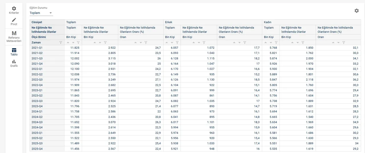 15-24 yaş arası, Ne Eğitimde Ne İstihdamda Olan Genç Nüfusun Bitirdiği Eğitim Düzeyi (TÜİK)