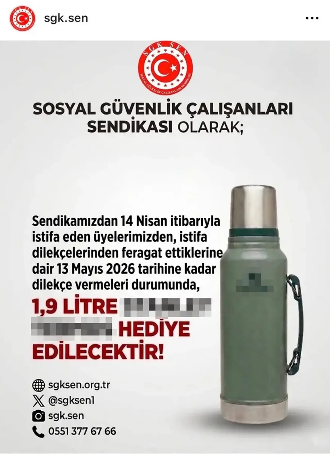 Sendikadan 'pes' dedirten kampanya: İstifadan vazgeçene termos!