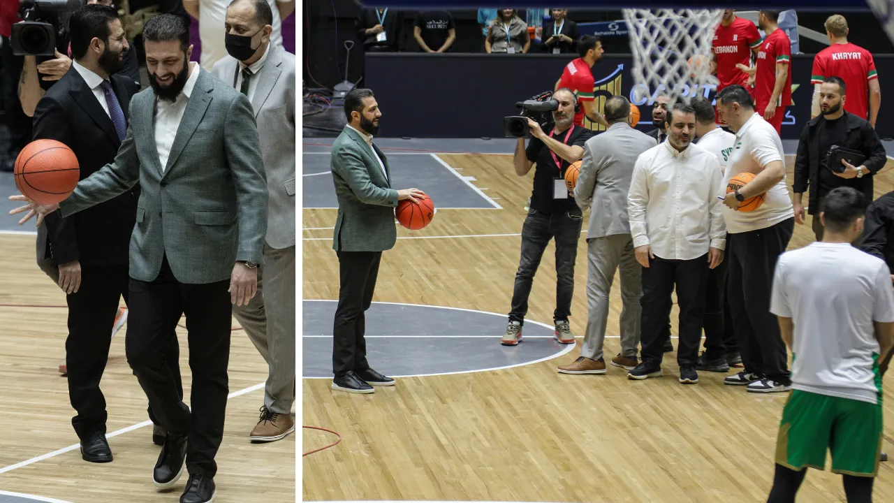 Suriye-Lübnan dostluk maçı öncesi dikkat çeken anlar! Cumhurbaşkanı Şara basketbol oynadı