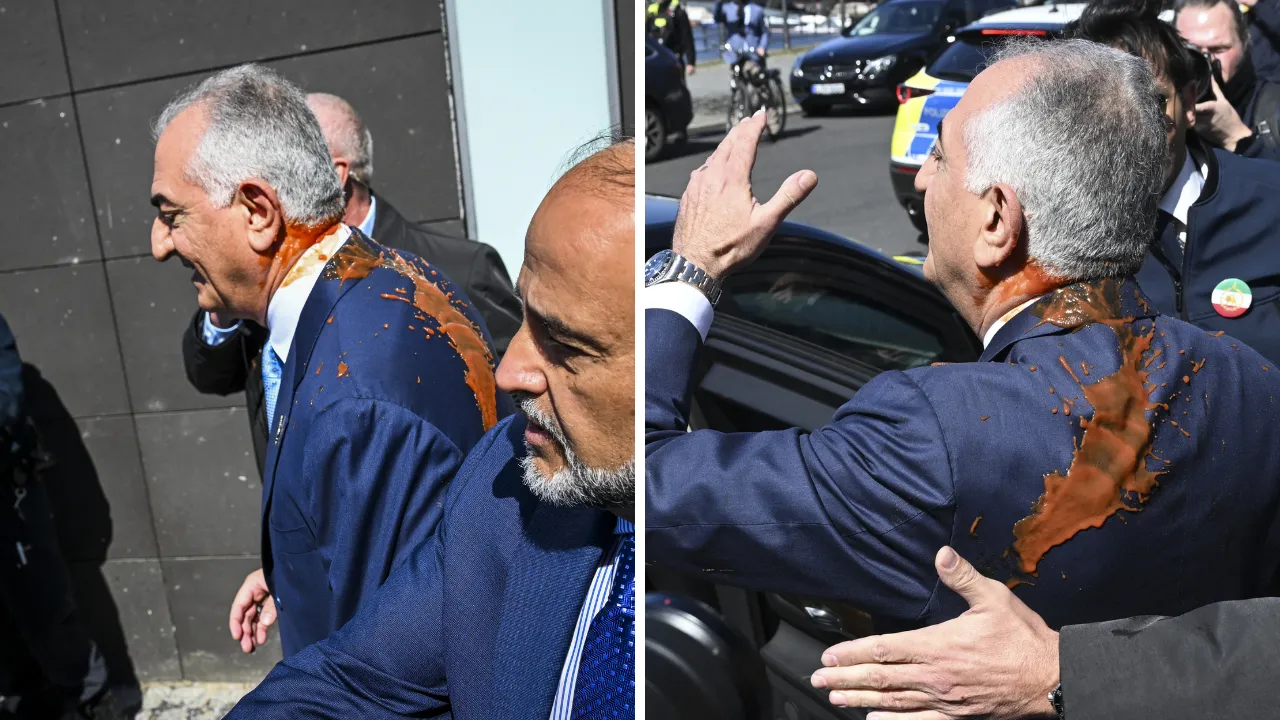 Devrik şahın oğlu Rıza Pehlevi'ye boyalı saldırı! O anlar gündem oldu
