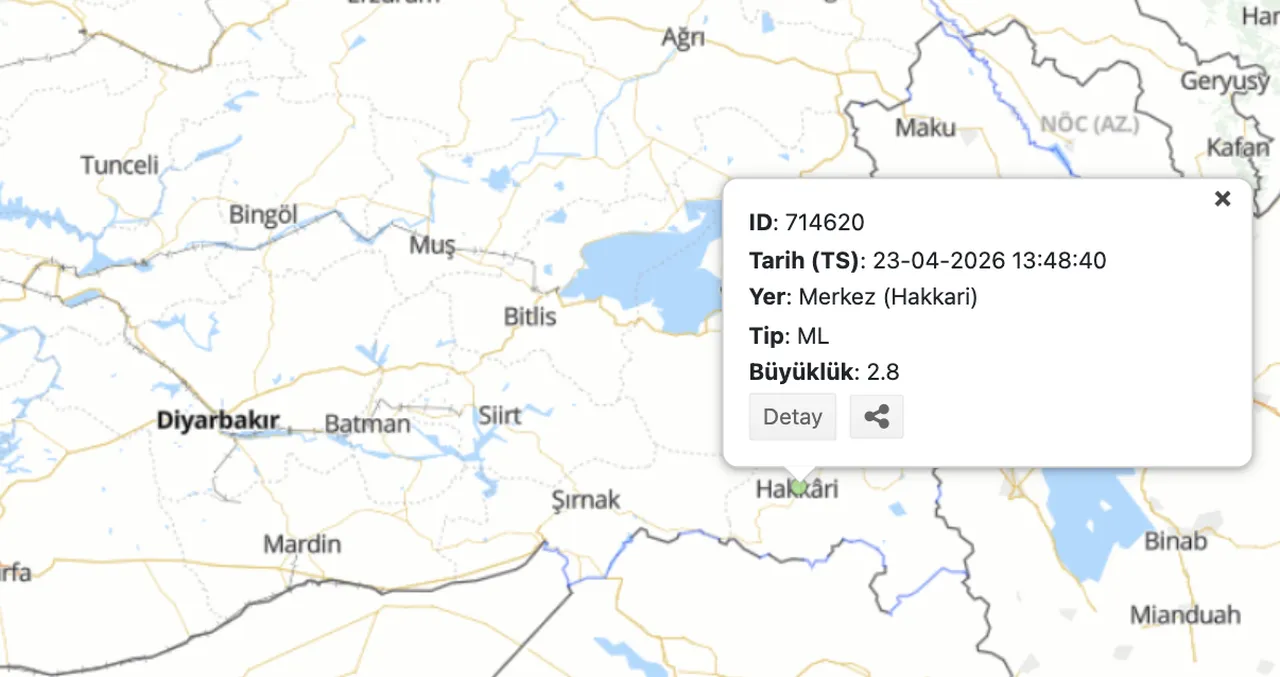 Hakkaride deprem mi oldu? 23 Nisan 2026 son depremler listesi