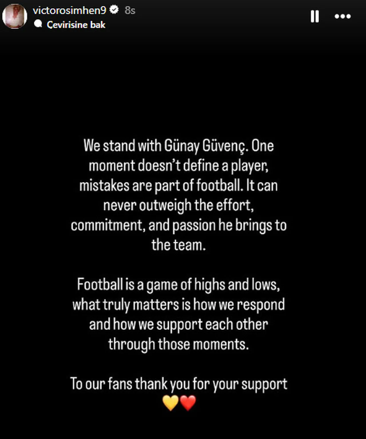 Victor Osimhen'in Günay Güvenç paylaşımı