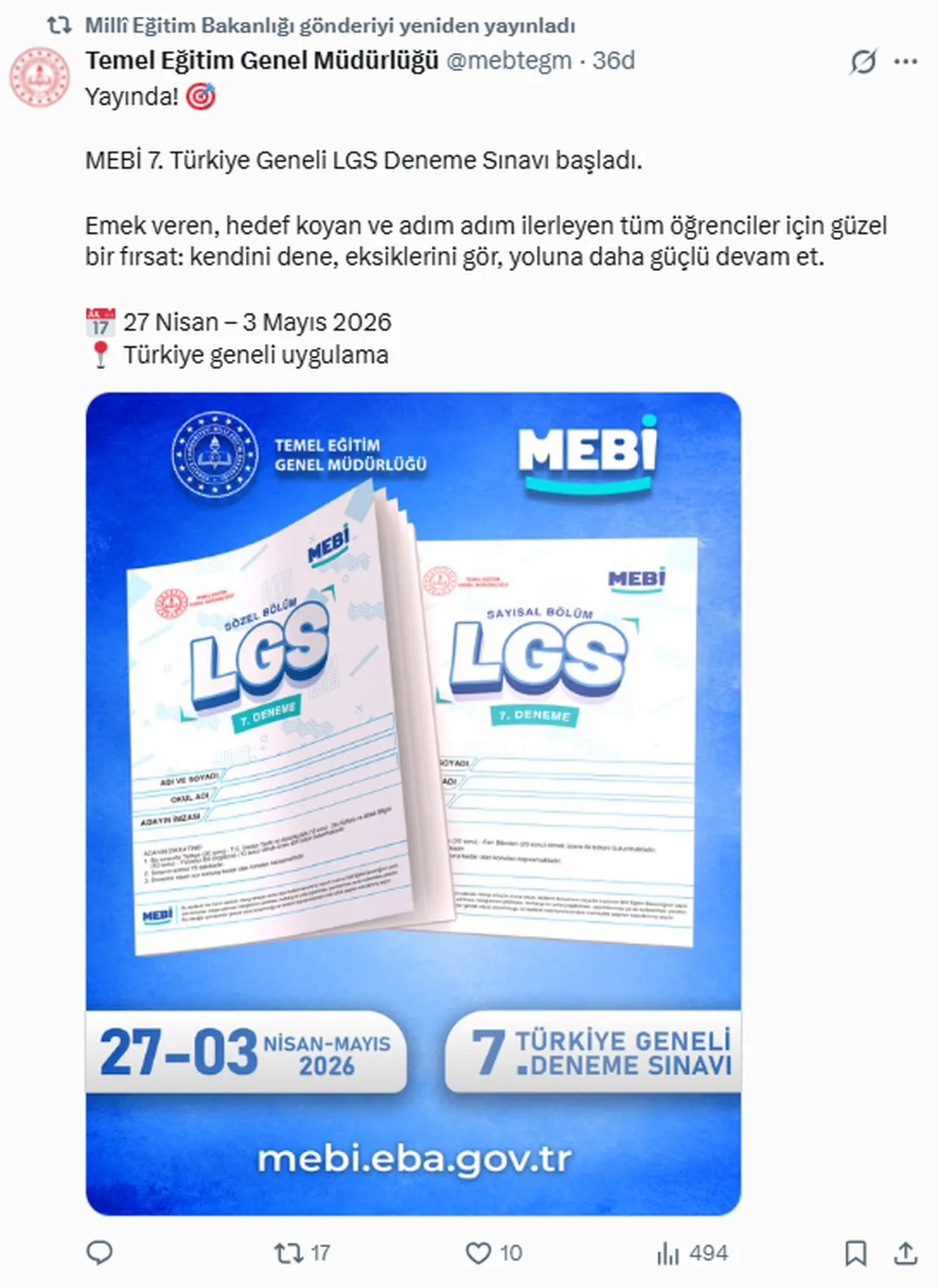 MEBİ 7. Türkiye Geneli LGS Deneme Sınavı başladı