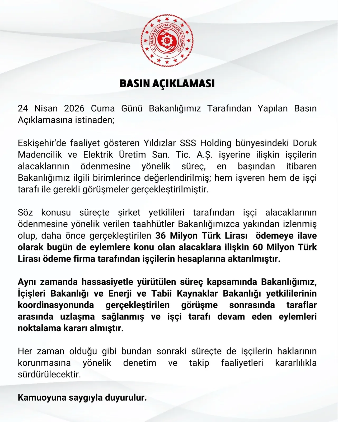 Ankara'daki maden işçilerinin eylemi sona erdi