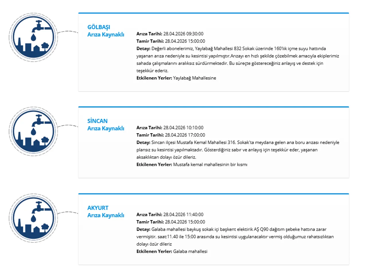 Ankaranın birçok ilçesinde (Keçiören, Ayaş, Kalecik, Sincan...) su kesintisi! Sular ne zaman gelecek?