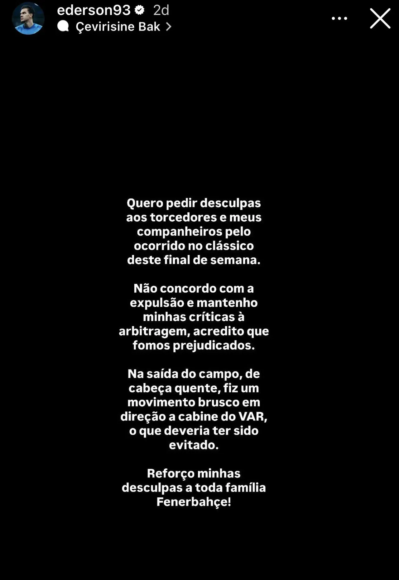 Ederson'un "özür" paylaşımı