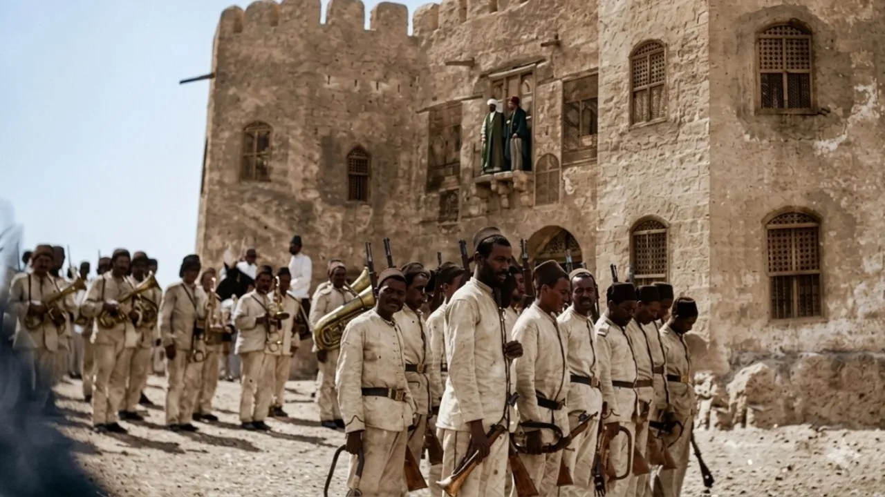 Gayretiye Kışlası ve Türk askerleri (Yapay zeka ile renklendirilmiştir)