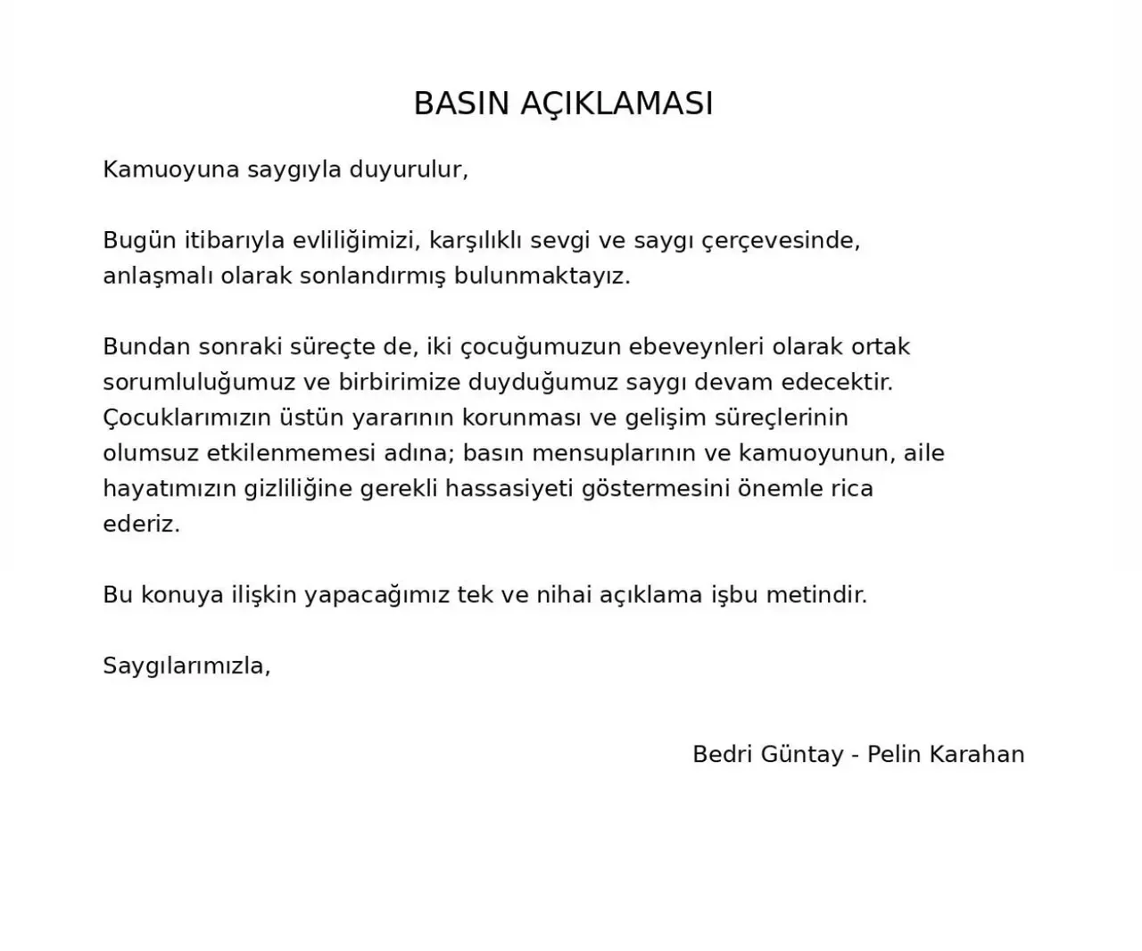 Pelin Karahan ile Bedri Güntay resmen boşandı! Ortak açıklama yaptılar