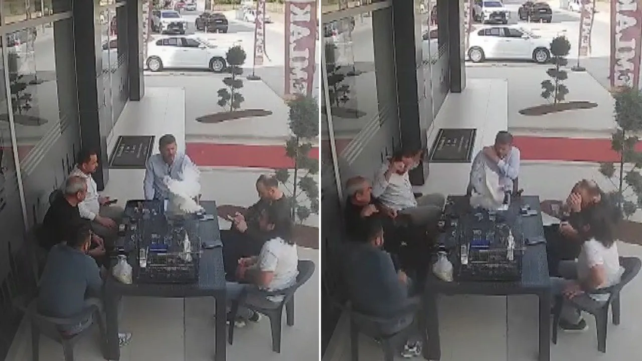 Sohbet masasına davetsiz misafir! Uçarak gelen tavuk paniğe neden oldu