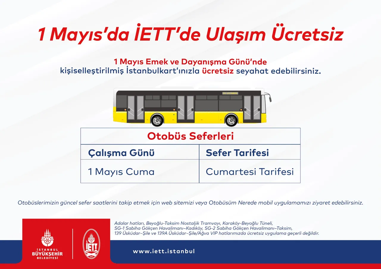 1 Mayıs'ta toplu taşıma ücretsiz mi? İstanbul, Ankara ve İzmir'de metrobüs, marmaray, metro ve otobüsler bedava mı?
