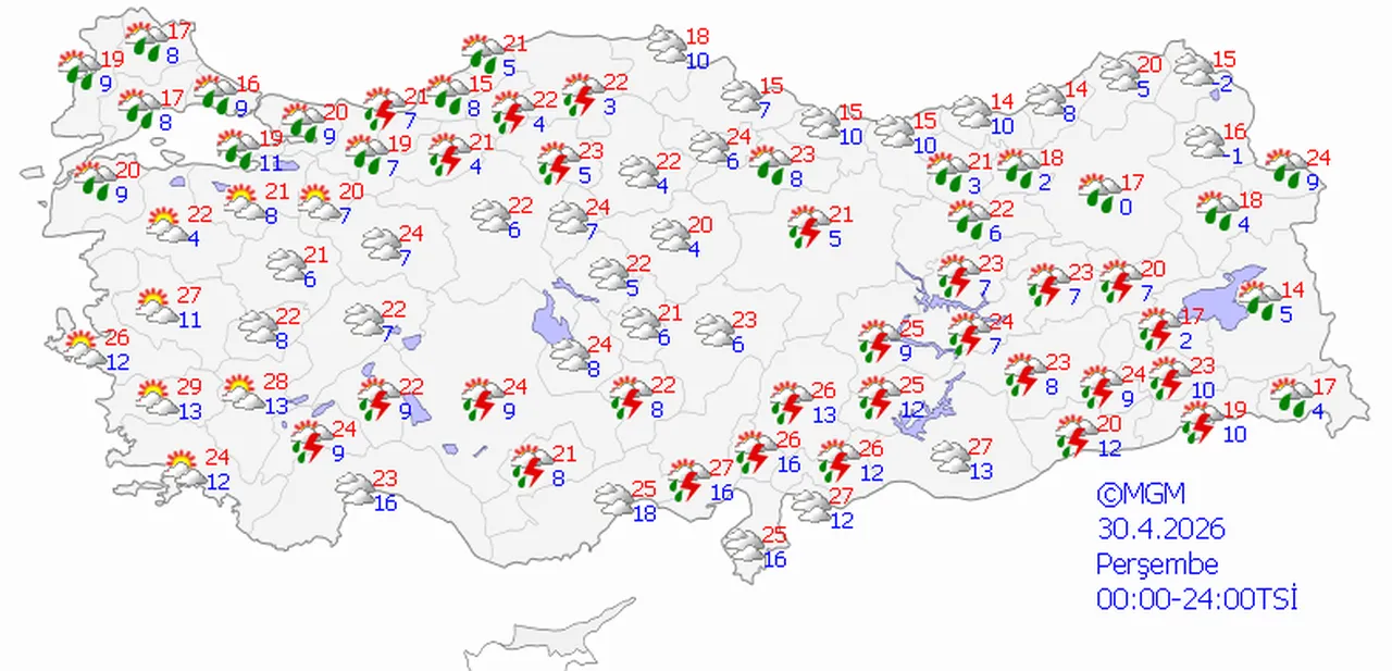 30 Nisan 2026 MGM hava durumu tahmin haritası