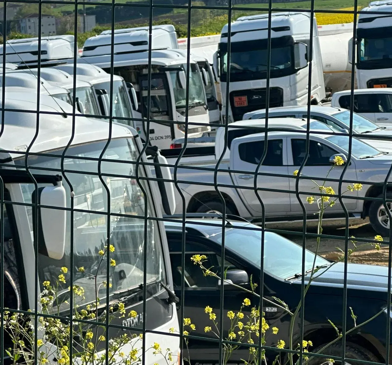 Yüzlerce minibüs, otobüs, çöp ve hafriyat kamyonu, dikenli tellerle çevrili alanda çürümeye terk           edilmiş hâlde  görüntülendi.