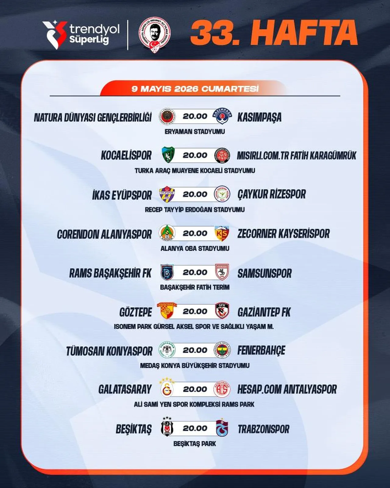 Süper Lig'de sezonun son derbisi: 33'üncü hafta maçları aynı gün aynı saatte