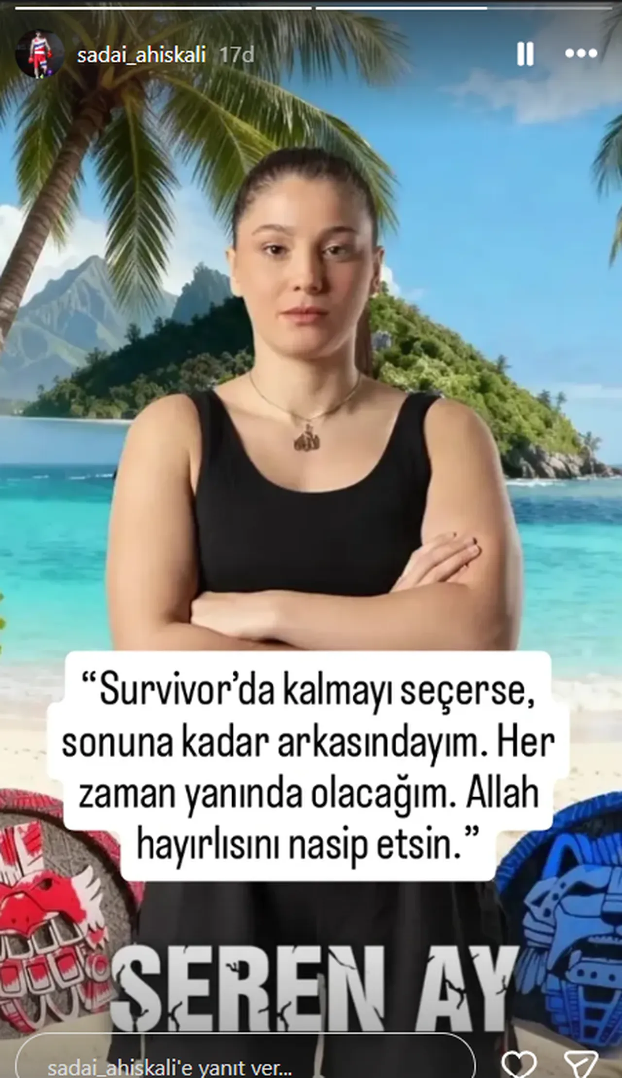 Seren Ay Çetin'in nişanlısı Sadai Ahıskalı'dan yeni paylaşım! "Survivor'da kalmayı seçerse... "