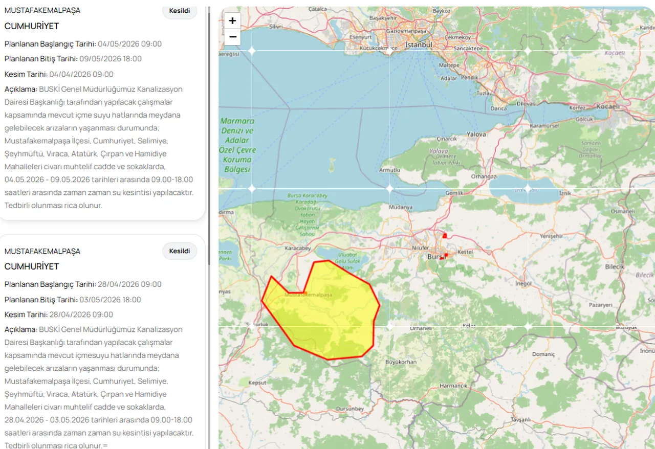 BUSKİ su kesintisi listesi! 30 Nisan Bursada sular ne zaman gelecek?