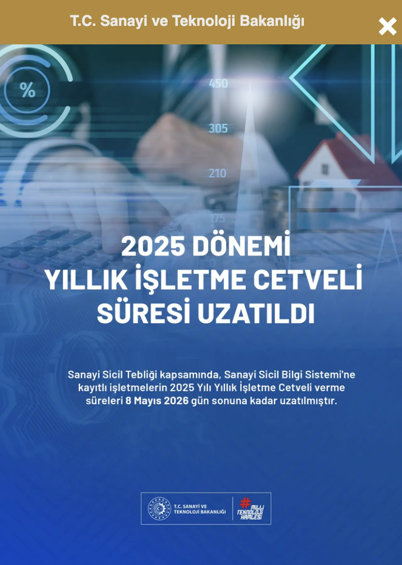 Sanayi ve Teknoloji Bakanlığından duyuru! Yıllık İşletme Cetveli uzadı mı?